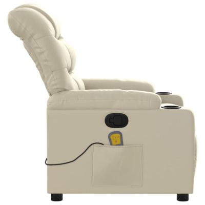 Massage Recliner Chair Cream Faux leather Standard Recliner Size