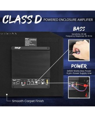 Active Dual Bass Subwoofer Box System, 10-Inch 500W, LED Illuminating Lights, Rear Vented