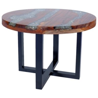 Coffee Table Multicolor Solid Teak Wood, Mango Wood, Resin Medium