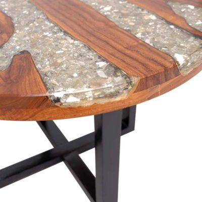 Coffee Table Multicolor Solid Teak Wood, Mango Wood, Resin Medium