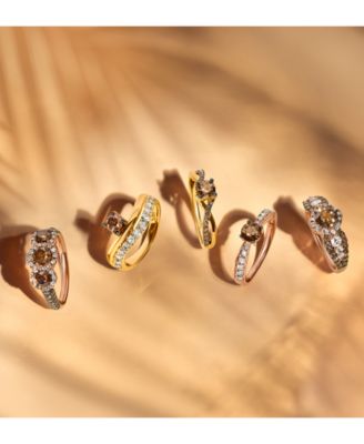 Chocolatier&reg; Chocolate Diamond & Vanilla Diamond Three Stone Halo Ring (1-1/2 ct. t.w.) in 14k Rose Gold