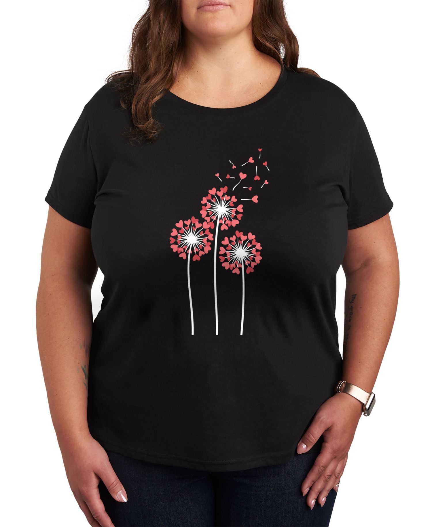 Plus Size Trendy Dandelion Heart Graphic Crew Neck T-Shirt
