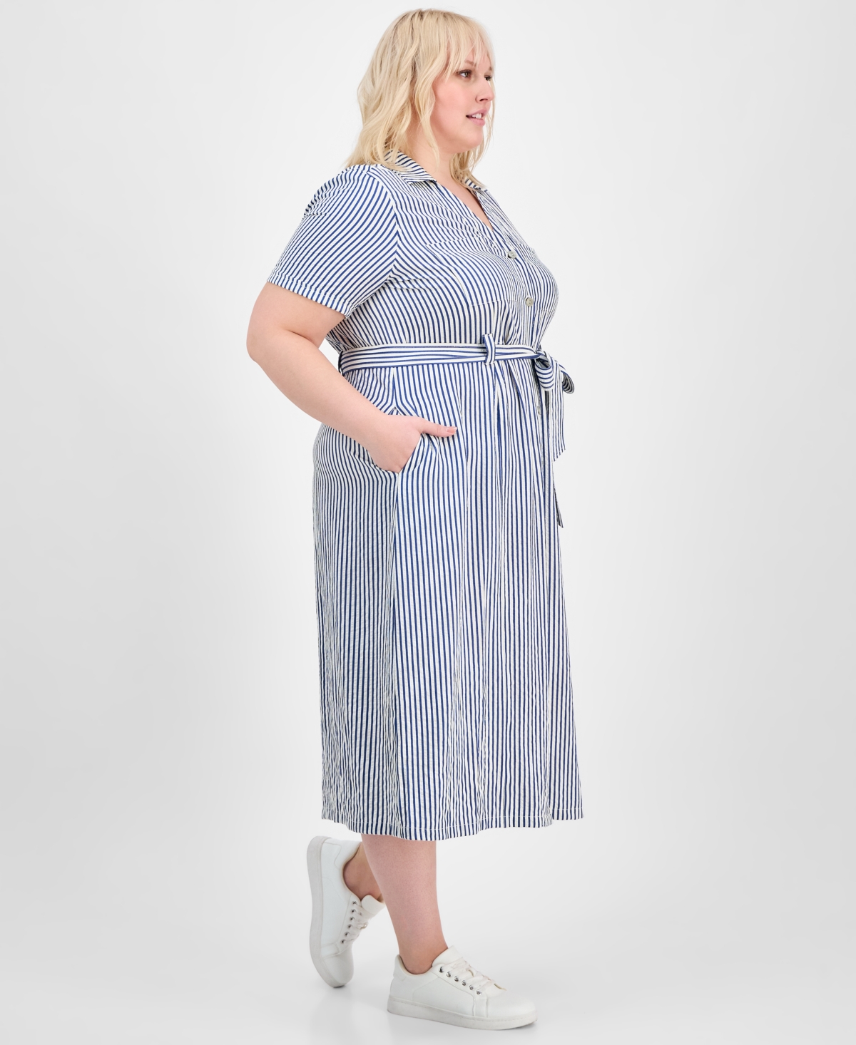ABSOLUTELY FAMOUS TRENDY PLUS SIZE TIED SHIRTDRESS 