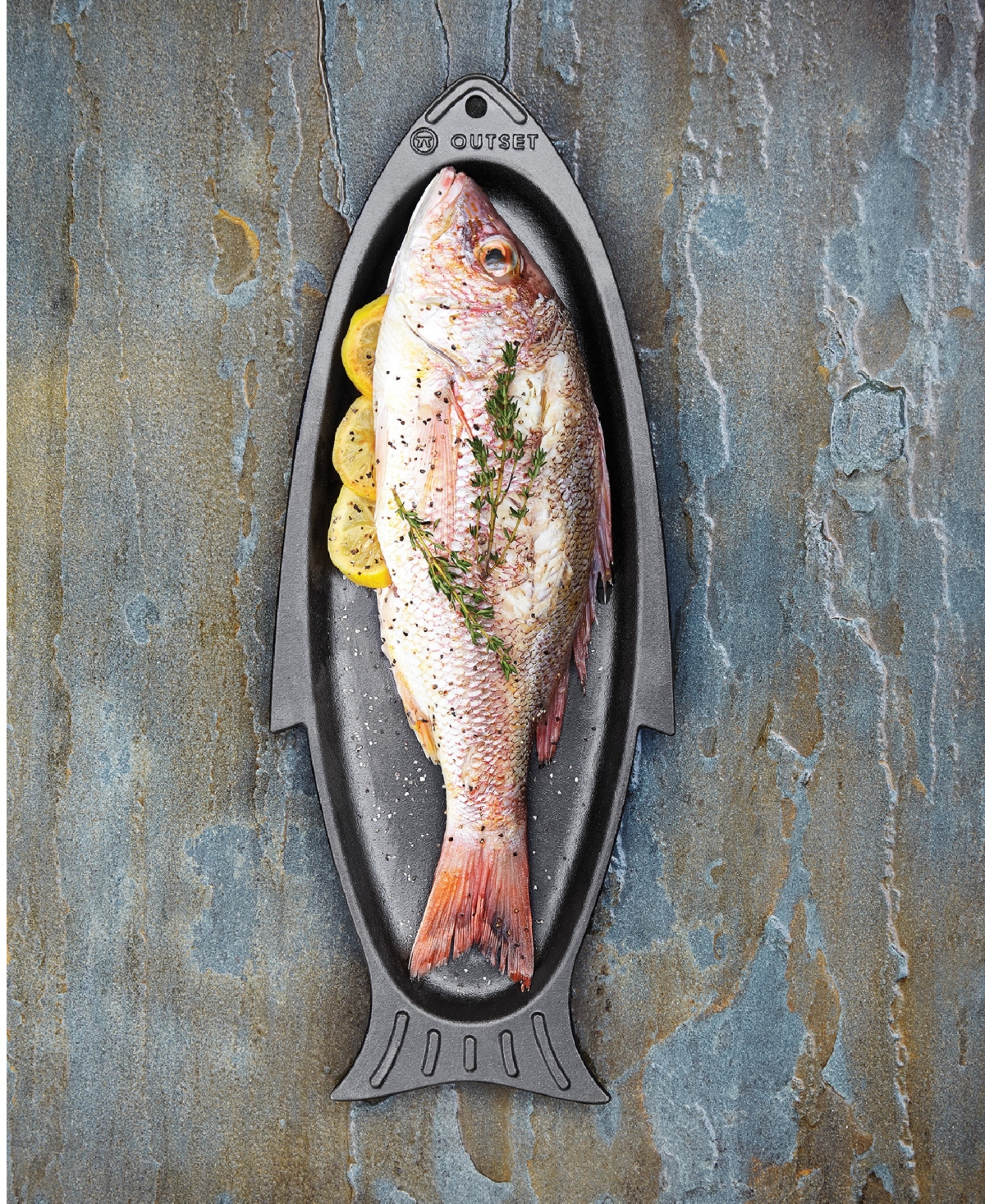 Outset Cast Iron 7.28" Fish Grill Pan In Gray