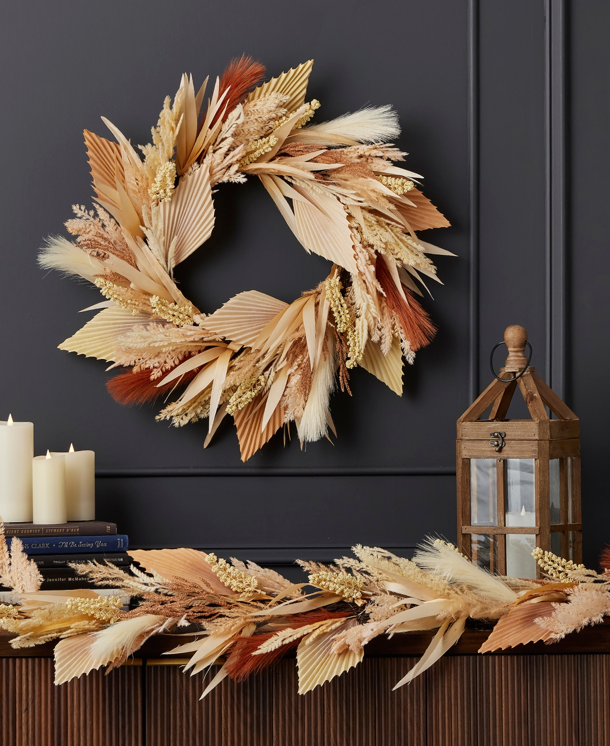 Shop Seasonal 24" Pampas And Palm Wreath In Multi