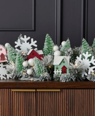 60" Pre-Lit Snowy Cottage Mantel Swag