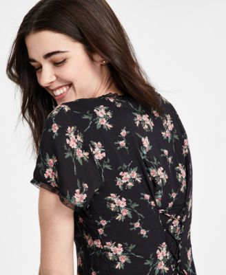 Women's Floral Lace-Trim Midi Dress