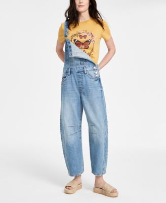Women's Cotton Denim Barrel-Leg Overalls