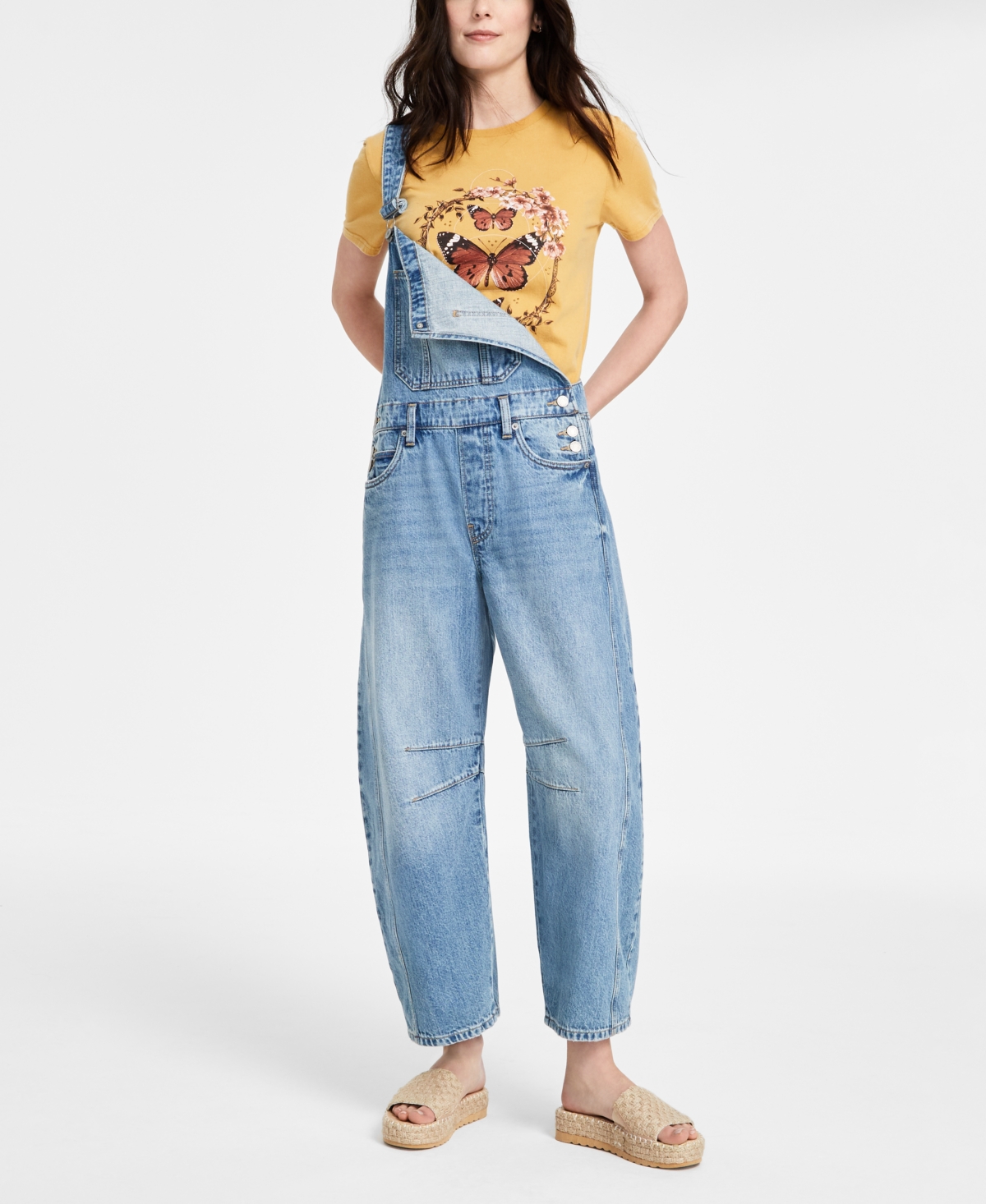 LUCKY BRAND WOMEN'S COTTON DENIM BARREL-LEG OVERALLS 