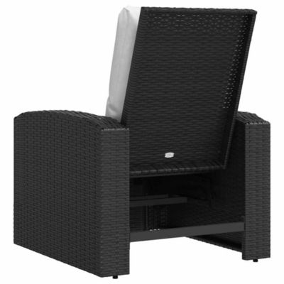 Patio Reclining Chair with Cushions Black Poly Rattan