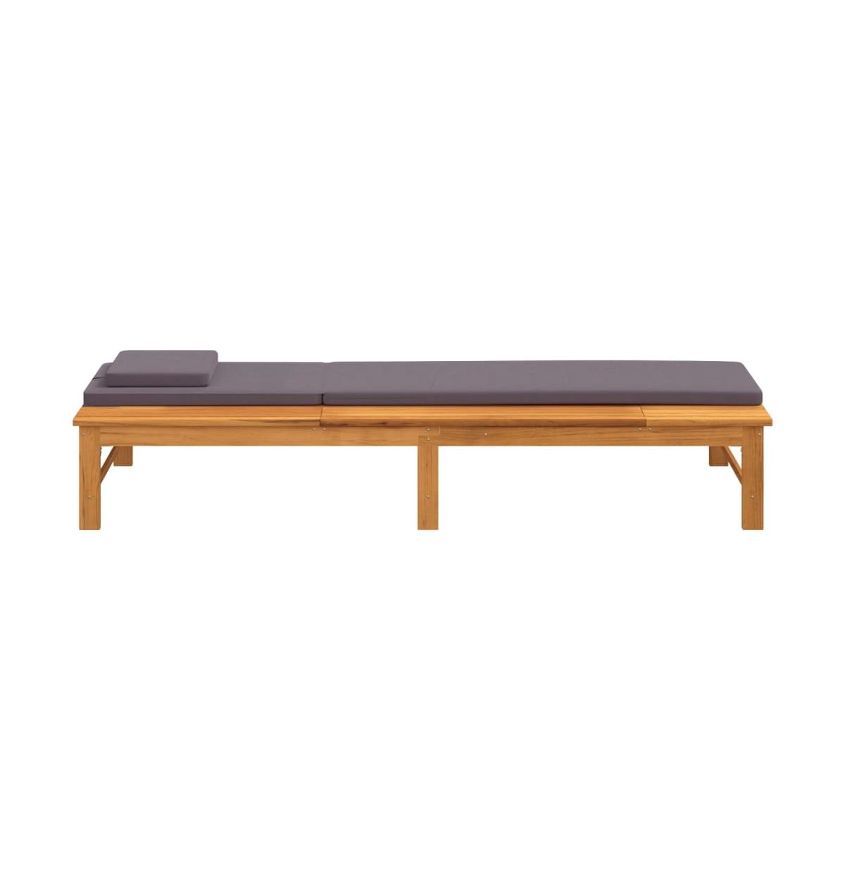 vidaXL Sun Lounger with Dark Gray Cushion and Pillow Solid Wood Acacia