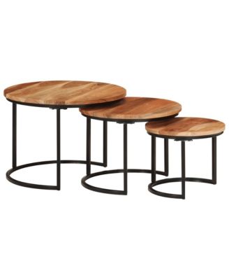 Nesting Table Set of 3 Natural wood and black