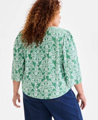 Plus Size Printed 3/4-Sleeve Top, Exclusively at Macy's