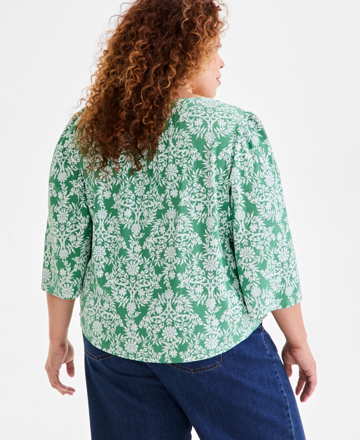 Style & Co Women's Printed Split-neck 3/4-sleeve Top, Exclusively At Macy's In Floral Hampton