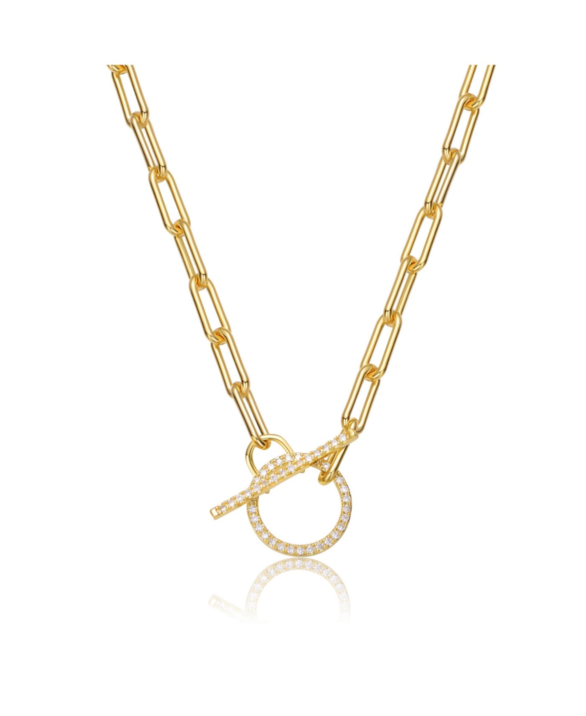 Sterling Silver 14K Gold Plated Cubic Zirconia Spring Ring Chain Necklace - Gold