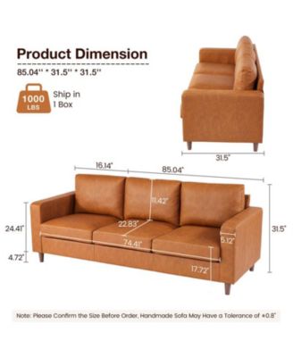 85" Leather Couch for Living Room, Modern Sofa Couches with Padded backrest, Upholstered Sofa with Armrests and Comfy Cushions, Deep Seat Sofas for Living Room, Bedroom, Office