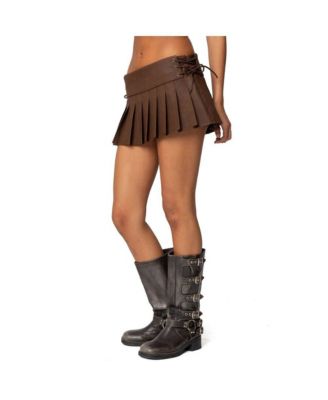 Womens Faux Leather Pleated Mini Skort