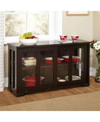 Espresso Sideboard Buffet Dining Kitchen Cabinet with 2 Glass Sliding Doors