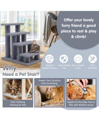24'' 4-Step Pet Stairs Carpeted Ladder Ramp 8 Scratching Post Cat Tree Climber
