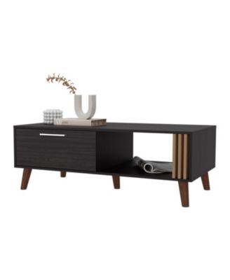 Govan Coffee Table with a Door, Conical Legs, and Open Storage, Wengue