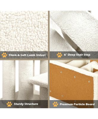 24'' 4-Step Pet Stairs Carpeted Ladder Ramp 8 Scratching Post Cat Tree Climber