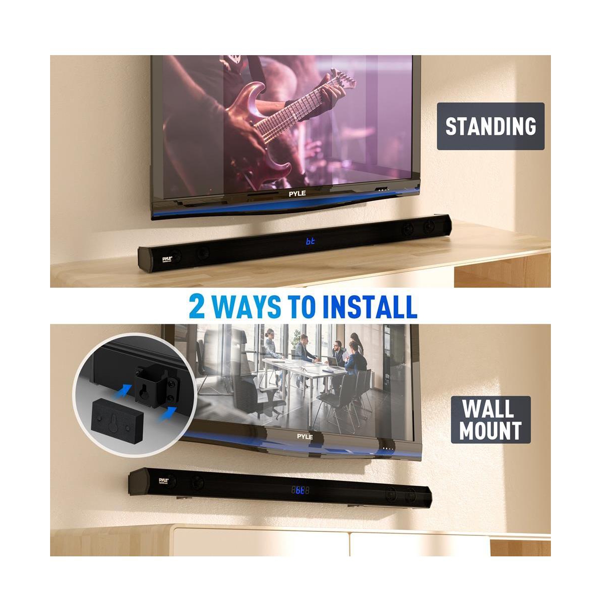 Pyle 35" 2.1 Channel Convertible Bluetooth Soundbar Speaker with Led Lights & Remote Control