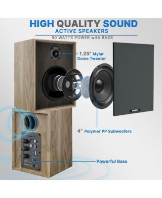 Hi-Fi Home Bookshelf Monitor Speakers, Bluetooth Desktop Studio System with Remote Control, 60W MAX