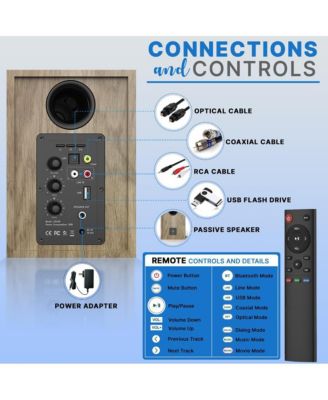 Hi-Fi Home Bookshelf Monitor Speakers, Bluetooth Desktop Studio System with Remote Control, 60W MAX