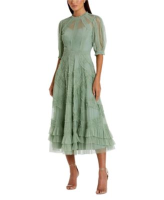 Women's High Neck Puff Sleeve Ruffle Tiered Dress