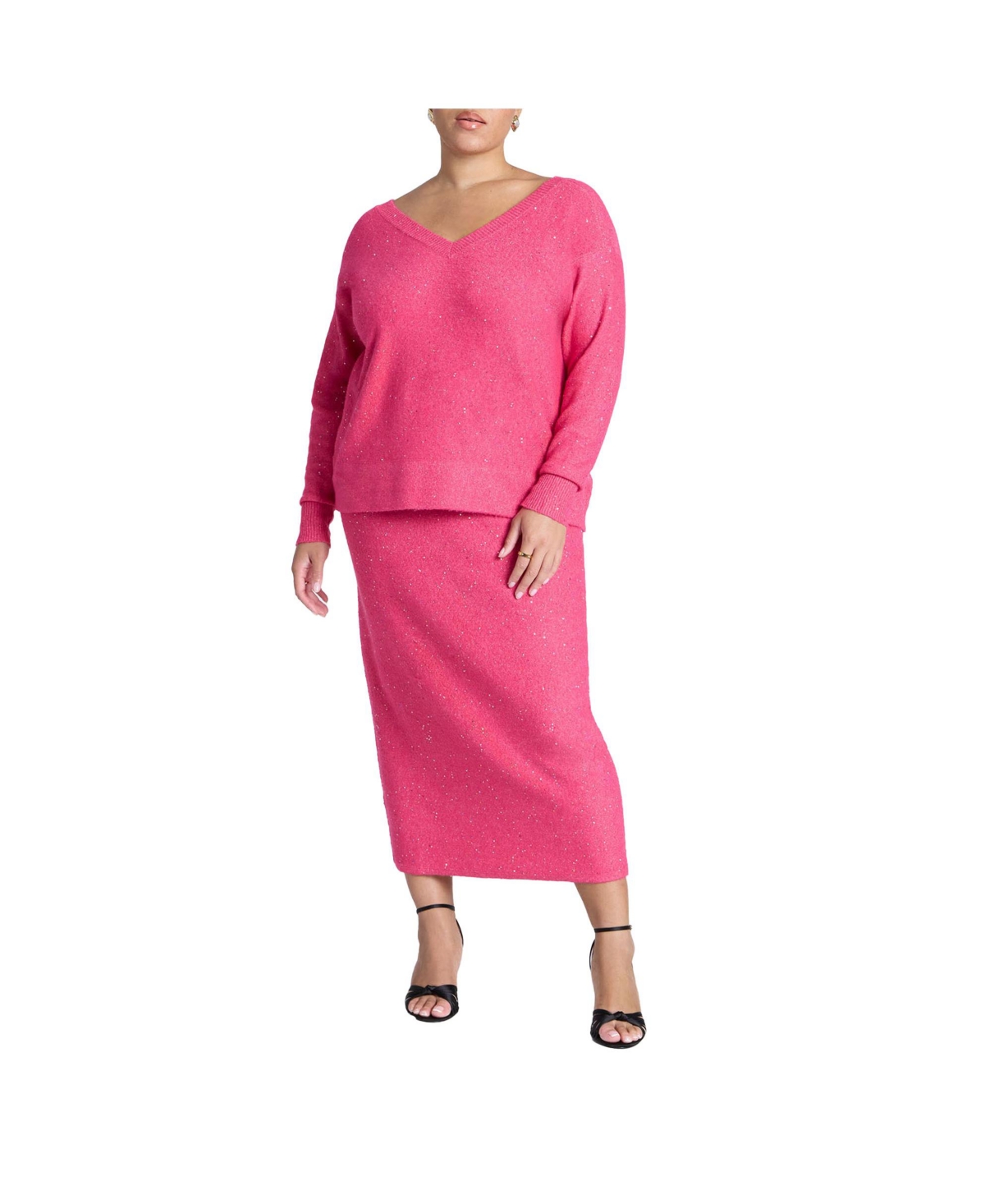 Women's Plus Size Sequin Sweater Skirt - Cabaret pink