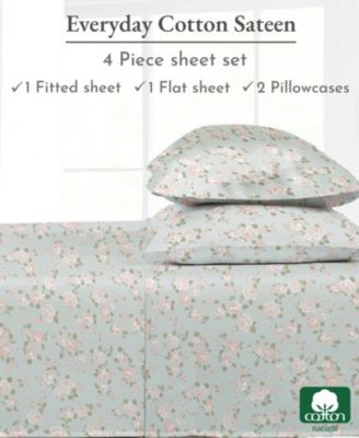 Cotton Sateen Soft Deep Pocket 4-Pc. Sheet & Pillowcase Set, King