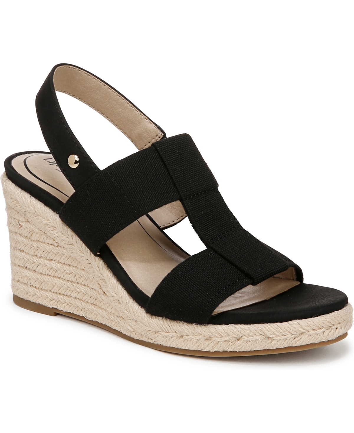 Bzees Women's Tallulah Espadrille Wedge Sandals In Black Fabric,faux Leather