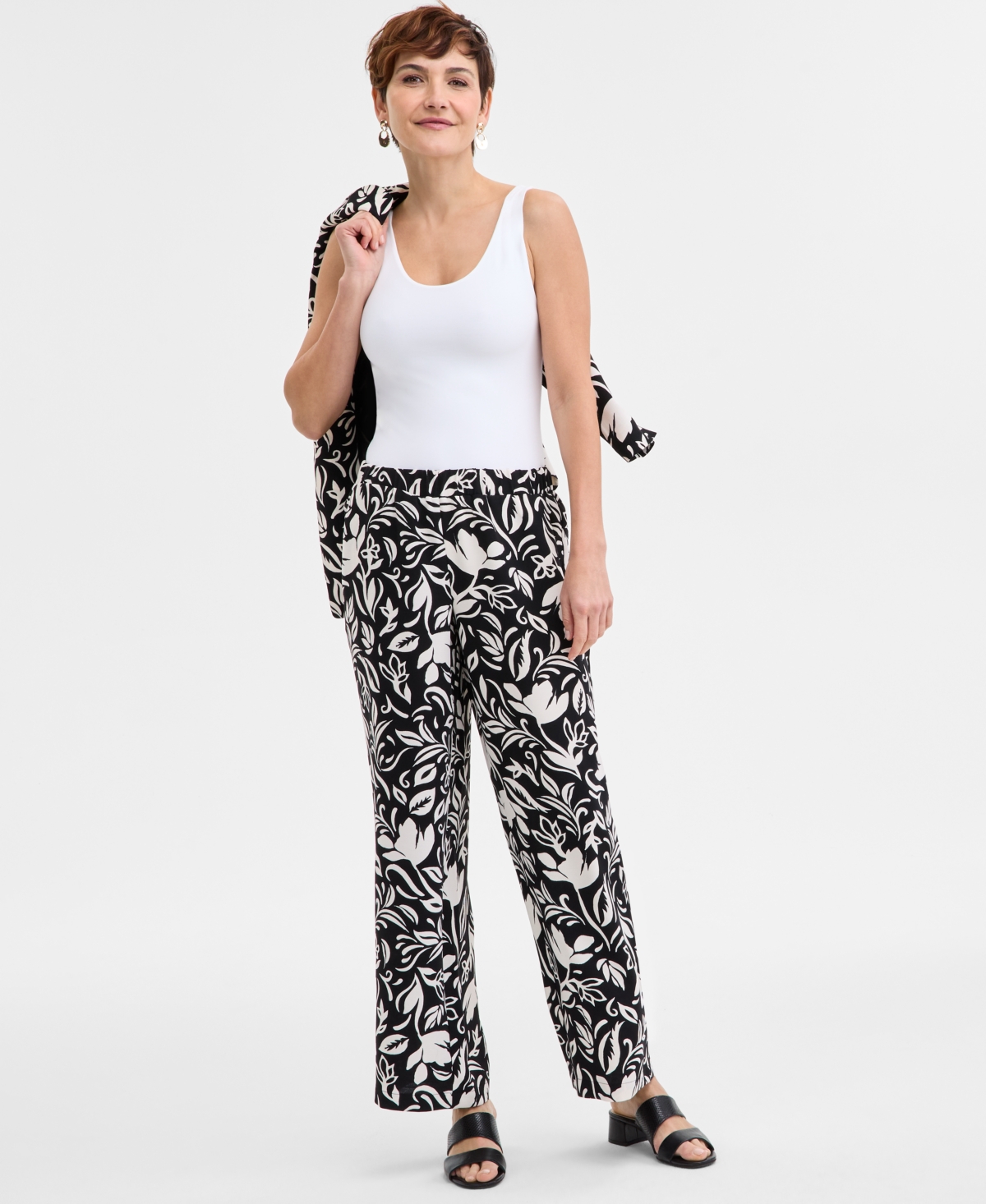 Women's Printed Pull-On Pants, Exclusively at Macy's - Deep Black
