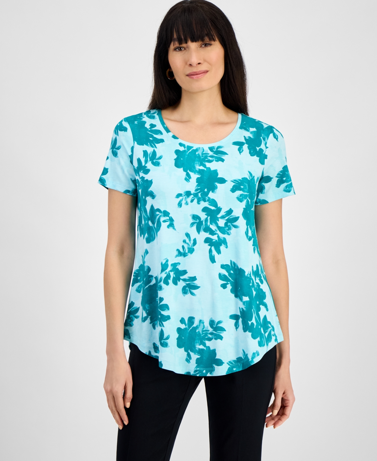 Women's Printed Scoop-Neck Short Sleeve Top, Exclusively at Macy's - Pink Cryst