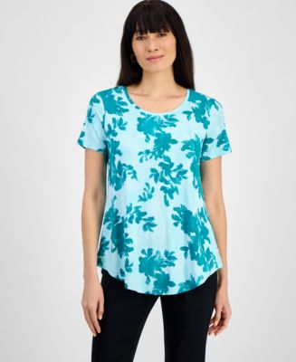 売れ筋商品|||ジェイエムコレクション カットソー トップス レディース Women's Printed Scoop-Neck Sleeveless Top, Exclusively at Macy's Blue a Combo JM Collection Women's Printed Scoop-Neck Short Sleeve Top