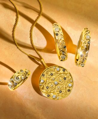 Nude Diamond & Chocolate Diamond Filigree Disc Adjustable 20" Pendant Necklace (3/8 ct. t.w.) in 14k Gold