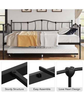 Metal Daybed with Trundle Bed, Twin Size Day Bed with Premium Metal Frame
