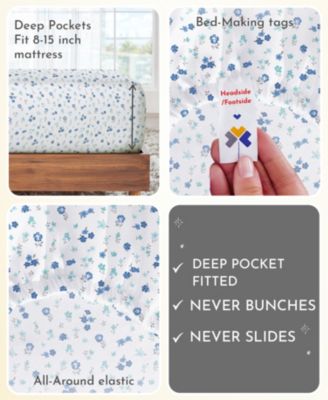 Printed 400 Thread Count Cotton 4 Piece Sheet Set, Queen