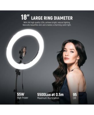 Ring Light 18inch Kit: 55W 5600K Professional LED with Stand and Phone Holder, Soft Tube & Bag for Tattoo Lash Extension Barber Makeup Artist Studio Video Photography Lighting, RL-18