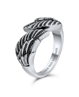 Stainless Steel Angel Wing Band Ring Biker Jewelry Oxidized
