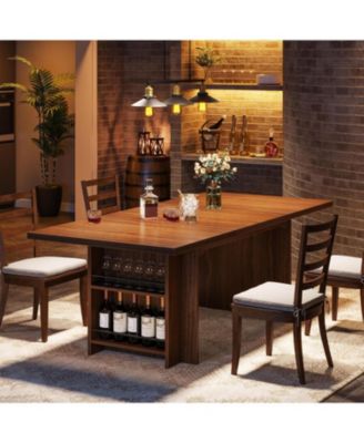 Farmhouse Dining Table for 6 to 8, 63-Inch Rectangular Wooden Kitchen Table with Storage, Industrial Dinner Table with Shelves