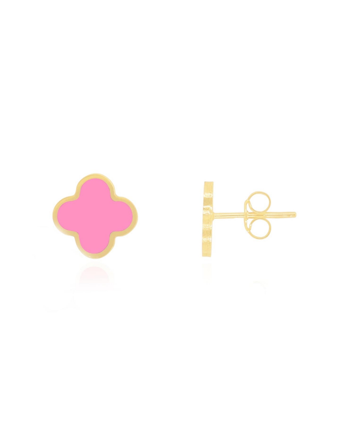 Small Bubblegum Pink Clover Stud Earrings 14K Gold - Bubblegum pink