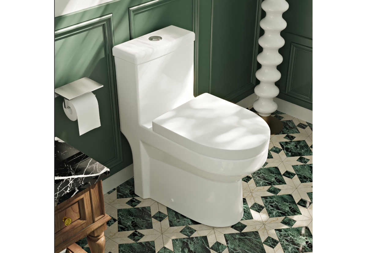 Compact Toilet, Modern One-Piece Round Toilet with Dual Flush, Easy Cleaning Fully Skirted Design(Seat Included) - White