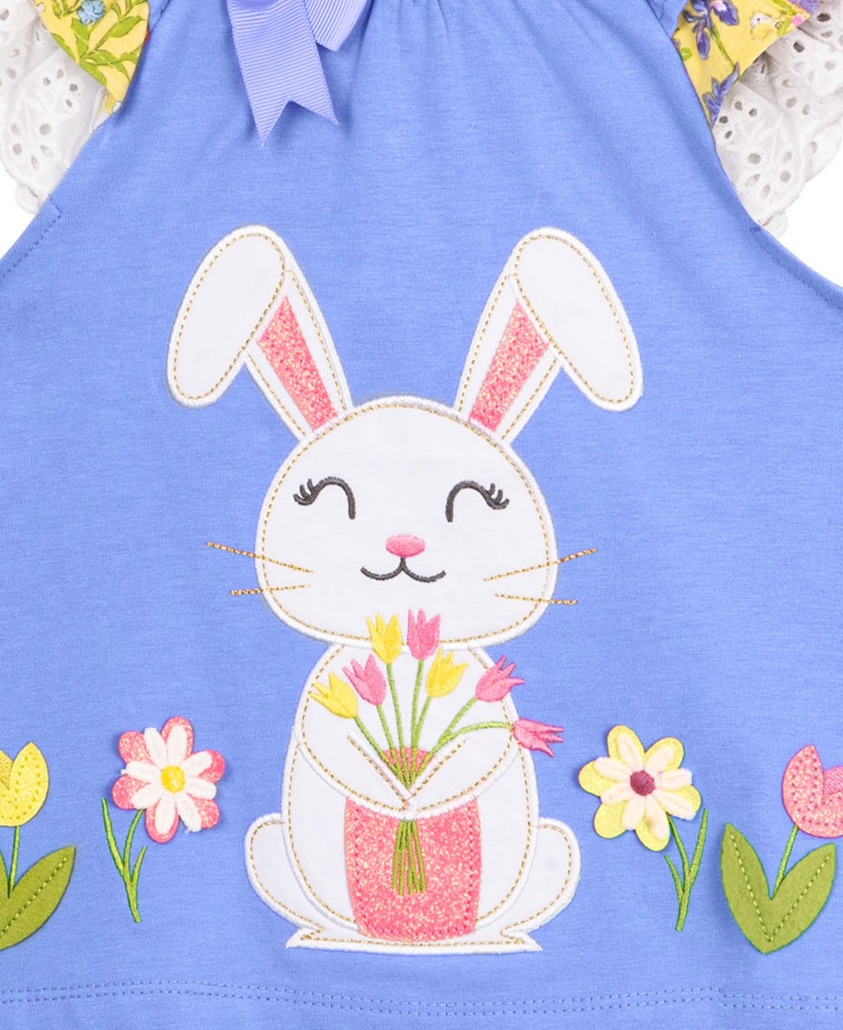 Rare Editions Baby Girl Bunny Applique Top And Pant, 2-piece Set In Periwinkle