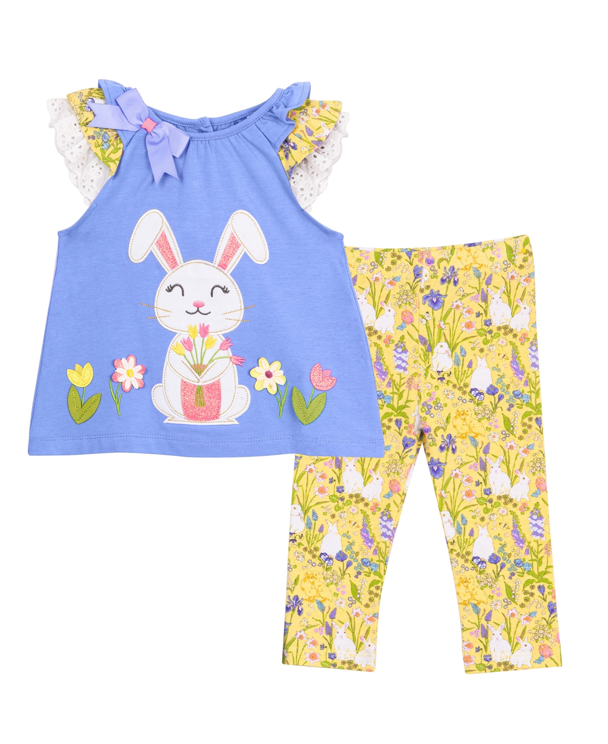 Rare Editions Baby Girl Bunny Applique Top And Pant, 2-piece Set In Periwinkle