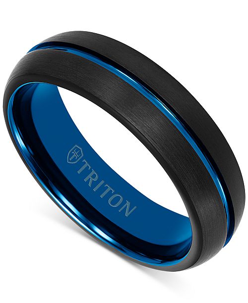 alfani Triton Men's Two-Tone Brushed Finish Wedding Band in Blue & Black Tungsten Carbide Jewelry & Watches