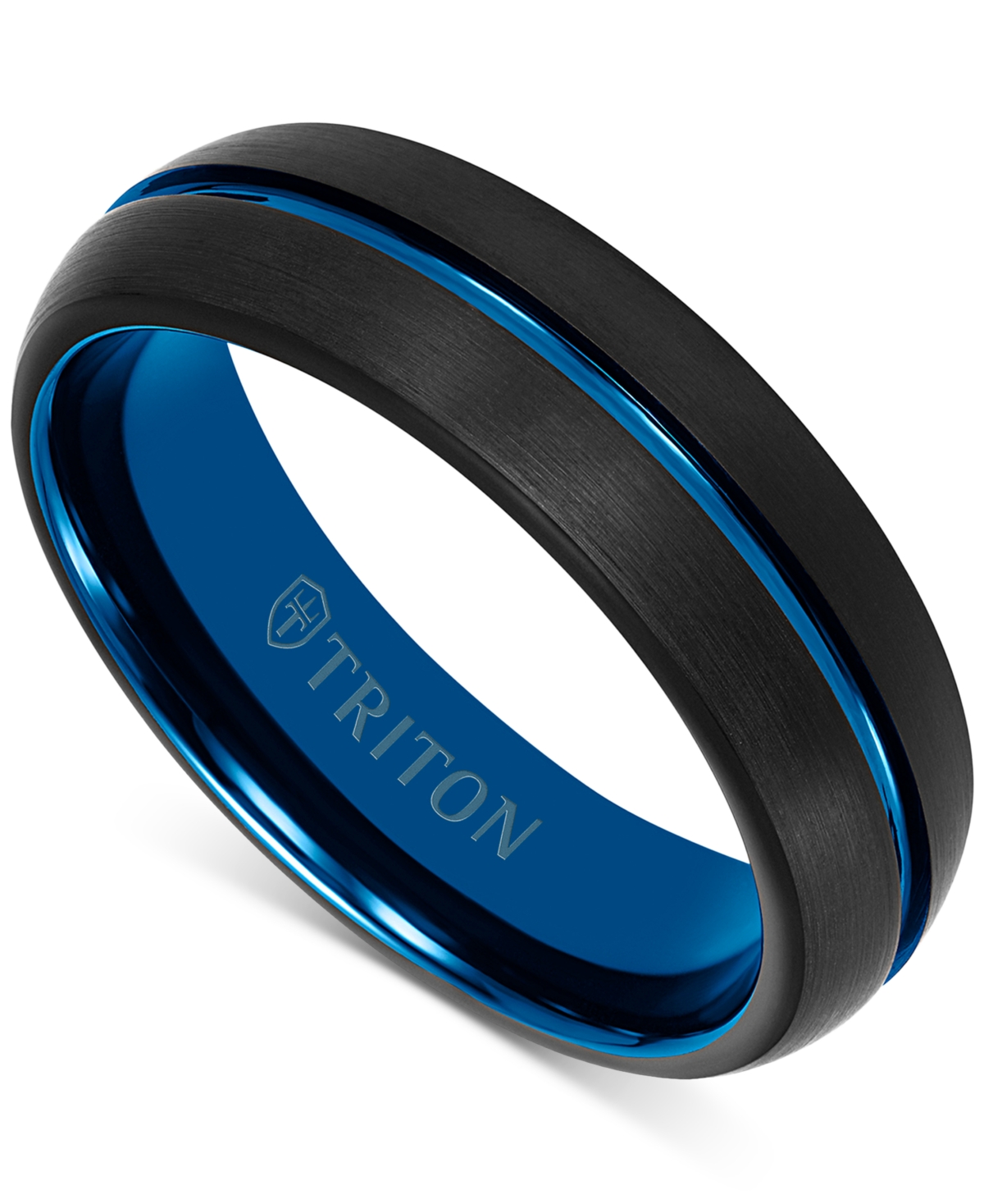 Men's Two-Tone Brushed Finish Wedding Band in Blue & Black Tungsten Carbide - Blue  Black