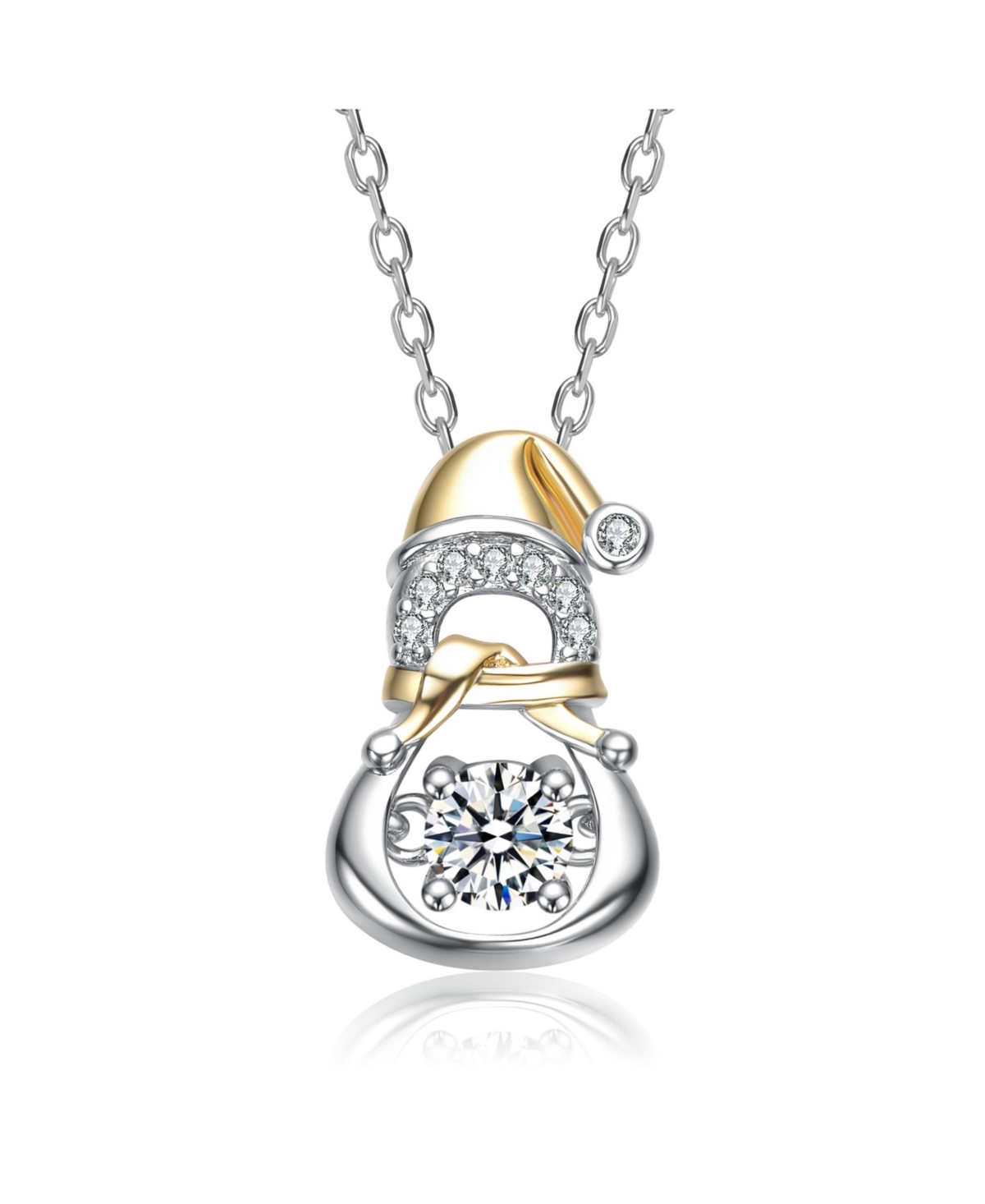 Rachel Glauber GiGiGirl White Gold Plated & 14K Gold Plated with Clear Cubic Zirconia Santa Hat Snowman Pendant Necklace - Gold