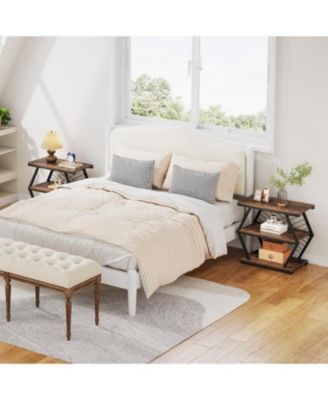 2 Pc Wood and Metal 3-Shelf Industrial Geometric Frame Side Table Set