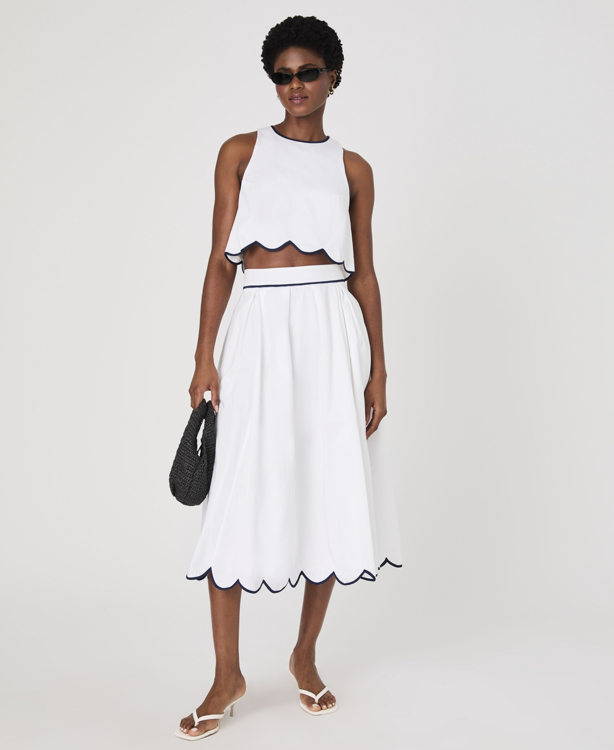 French Connection Alexis Cropped Top In Summer White,marine